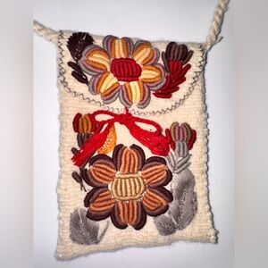 Wool Embroidered Floral Crossbody/Cell Phone Satchel